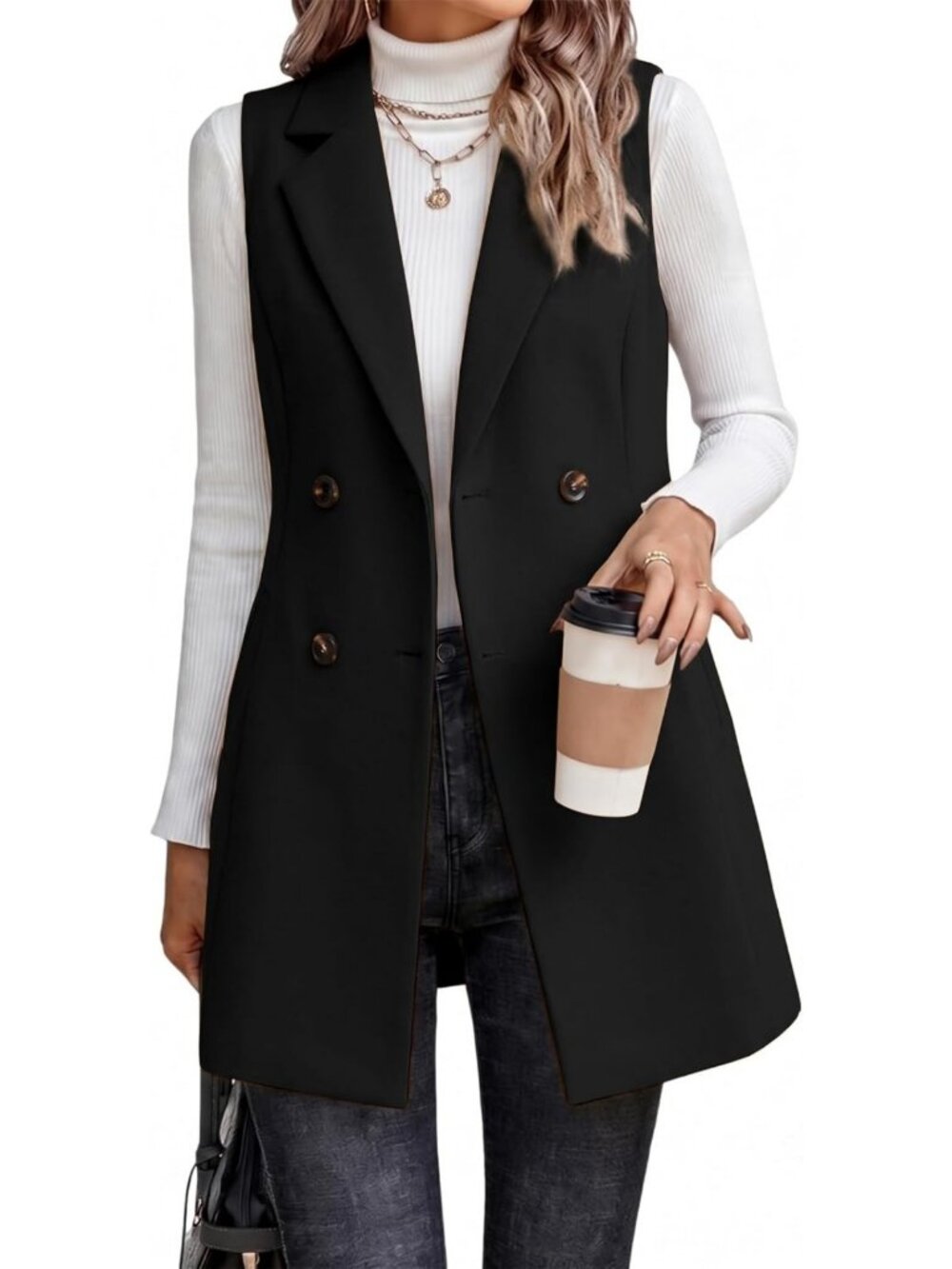 Chic Sleeveless Long Vest for Women | Tweed Blazer Cardigan Fall Outerwear